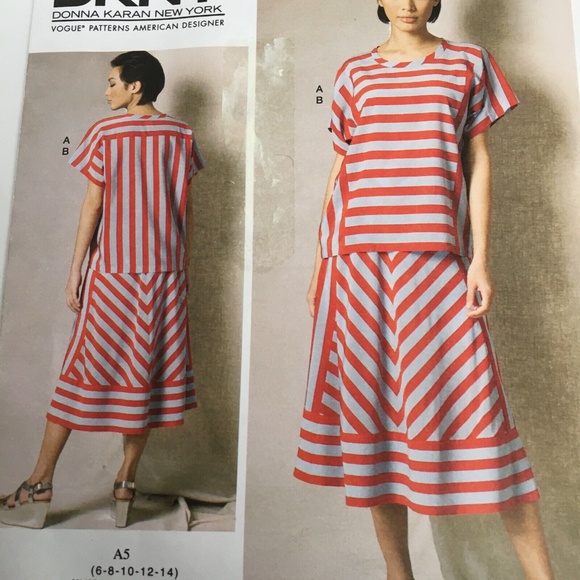 Vogue DKNY Sewing Pattern Sizes 6 -14 Top & Skirt Loose T-shirt Midi Skirt Uncu - Picture 1 of 3